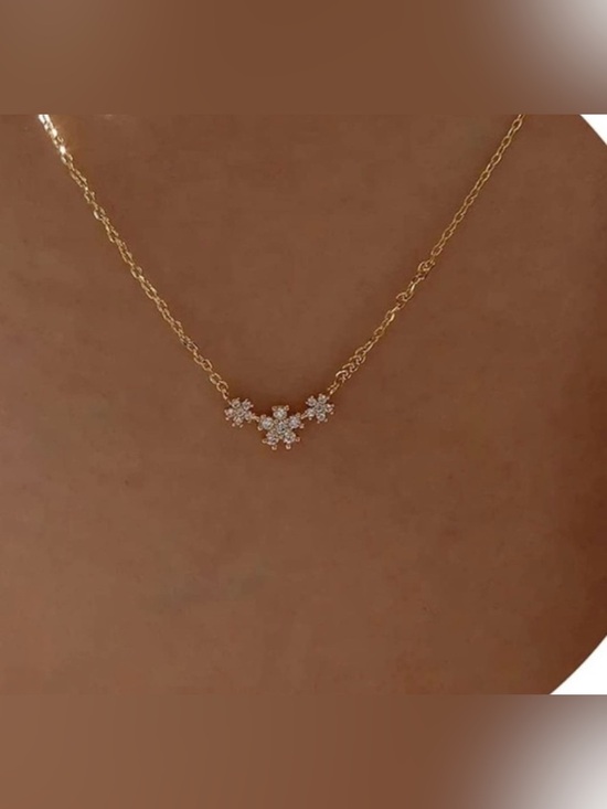 Jewelry - 14k Plated CZ Flower Chain Necklace